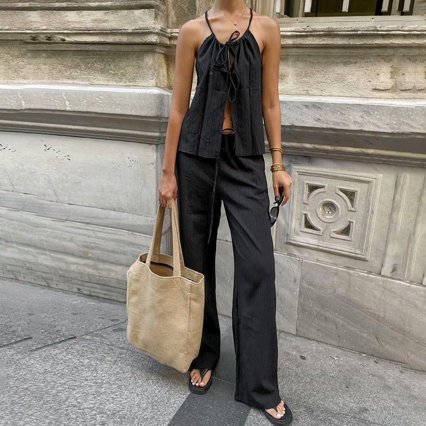 Caden Relaxed Tie-Waist Set - Black