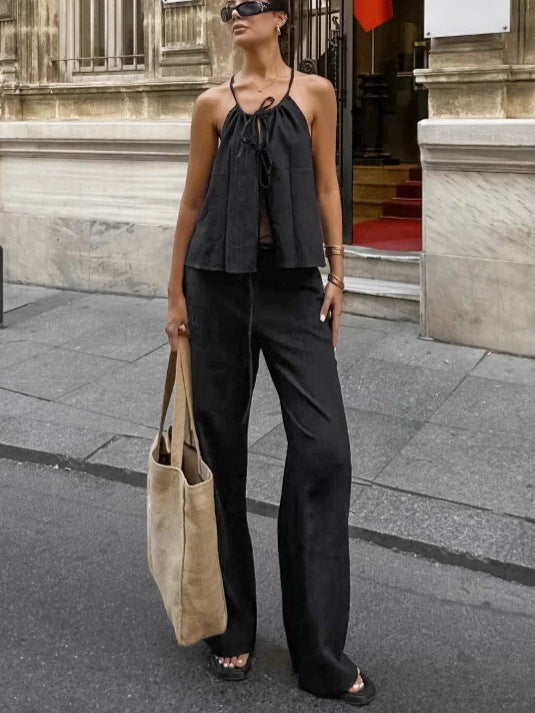 Caden Relaxed Tie-Waist Set - Black