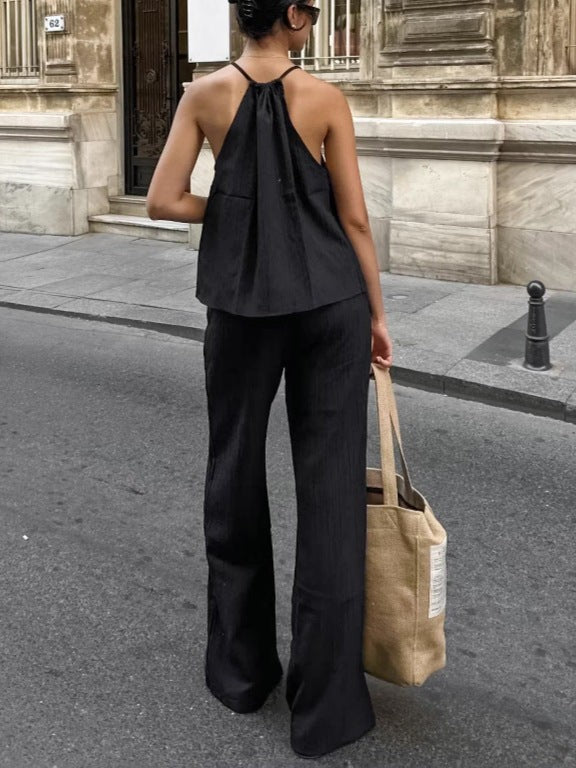 Caden Relaxed Tie-Waist Set - Black