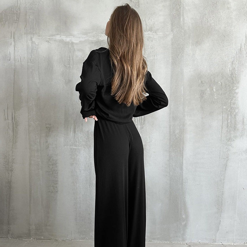 Evanna Soft Knit Lounge Set - Black