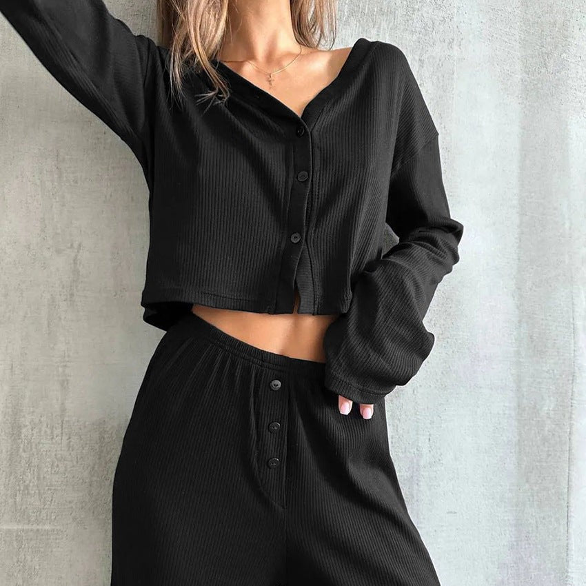 Evanna Soft Knit Lounge Set - Black