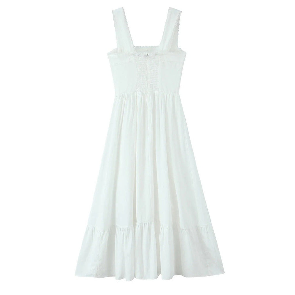 Evianne Lace Trim Square Neck Dress - White