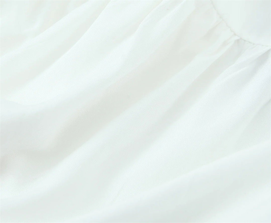 Evianne Lace Trim Square Neck Dress - White