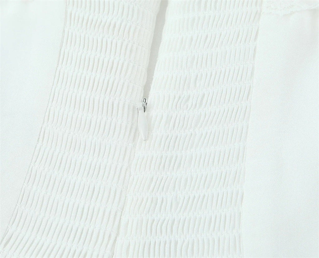 Evianne Lace Trim Square Neck Dress - White