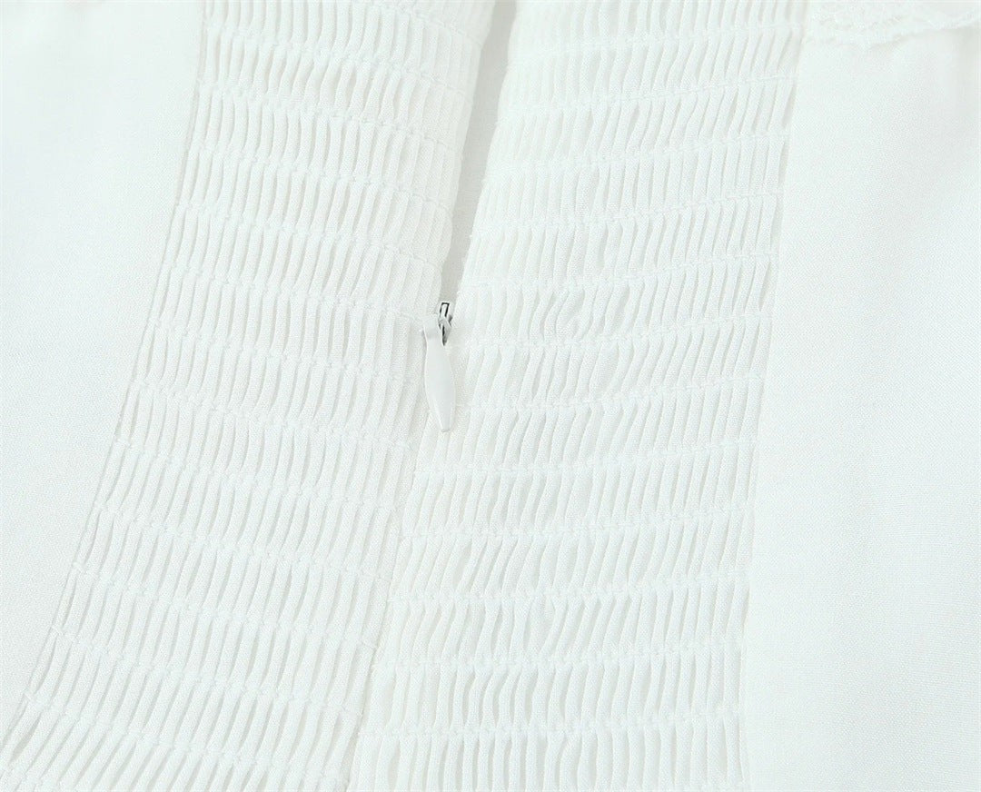 Evianne Lace Trim Square Neck Dress - White