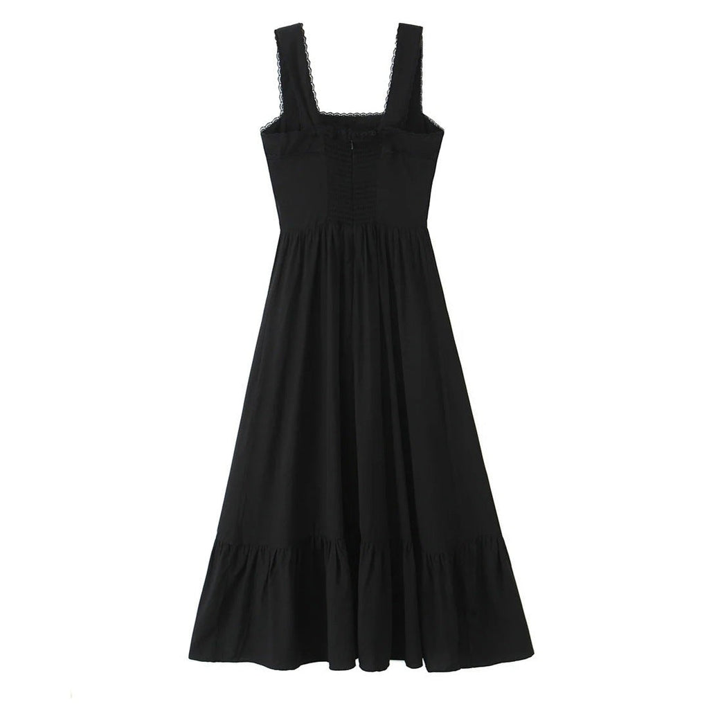 Evianne Lace Trim Square Neck Dress