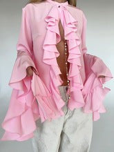 Lysette Ruffle-Trim Bell Sleeve Blouse - Pink