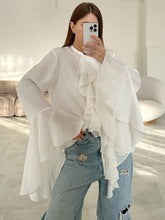 Lysette Ruffle-Trim Bell Sleeve Blouse - White