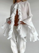 Lysette Ruffle-Trim Bell Sleeve Blouse - White