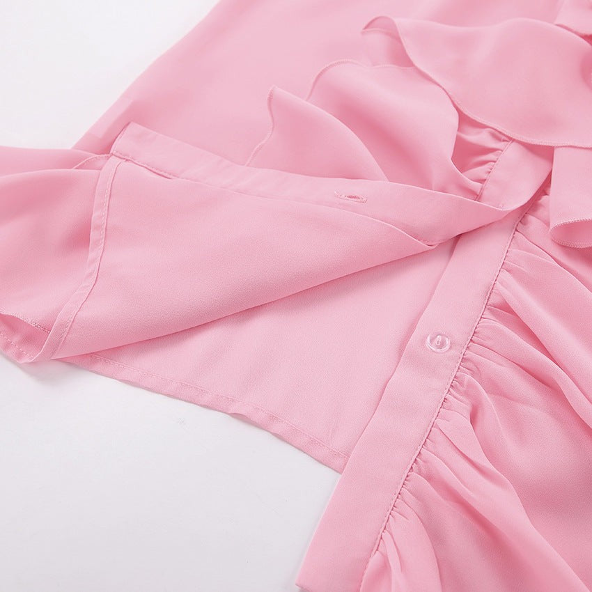 Lysette Ruffle-Trim Bell Sleeve Blouse - Pink