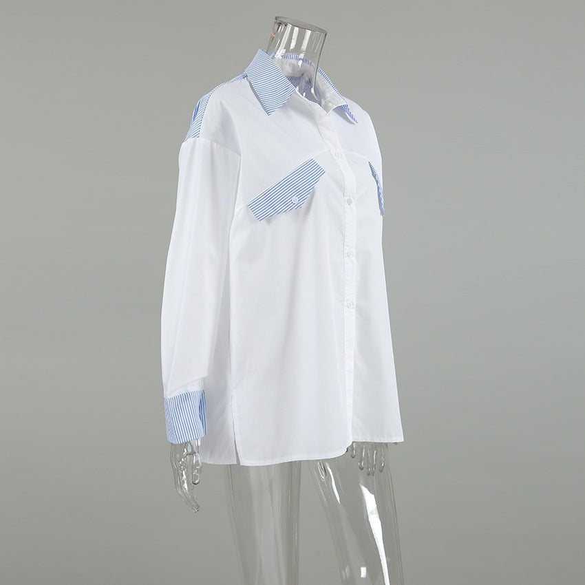 Marivelle Two-Tone Collar Relaxed Shirt - Blue