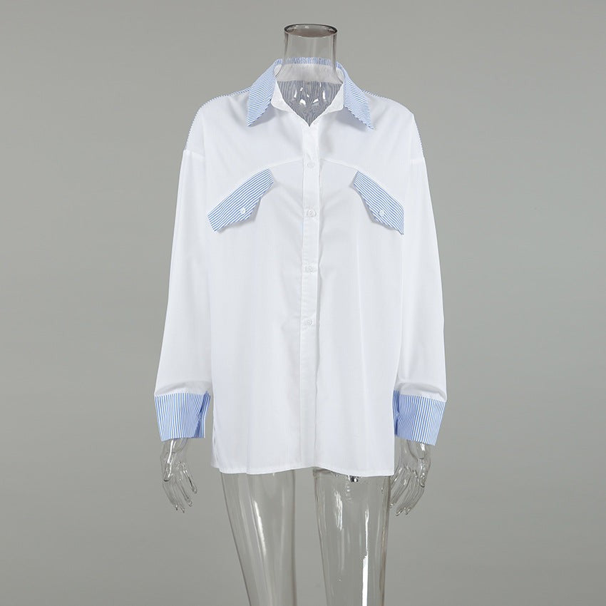 Marivelle Two-Tone Collar Relaxed Shirt - Blue