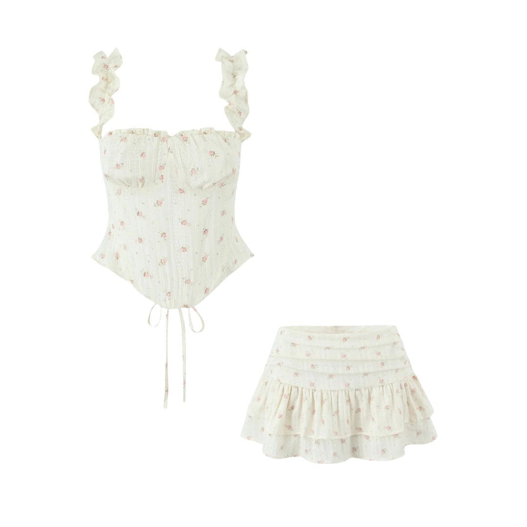 Mirelle Floral Bustier Tiered Skirt Set