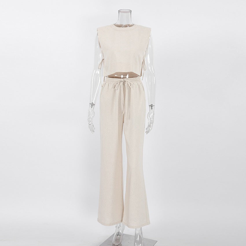 Tarian Padded Shoulder Linen-Cotton Set - Khaki
