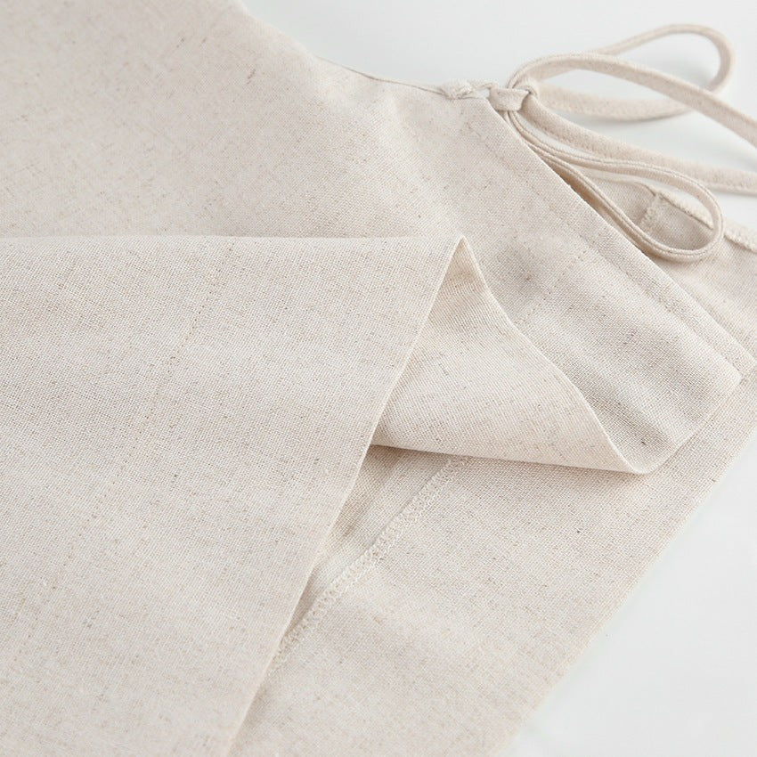 Tarian Padded Shoulder Linen-Cotton Set - Khaki