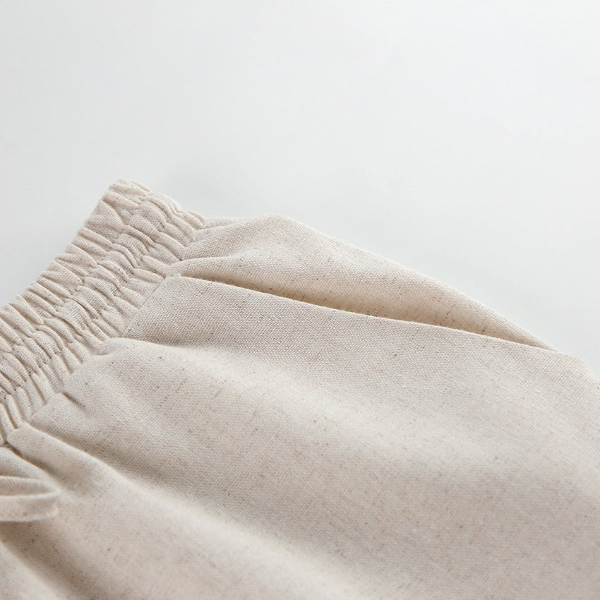 Tarian Padded Shoulder Linen-Cotton Set - Khaki