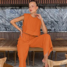 Tarian Padded Shoulder Linen-Cotton Set - Orange