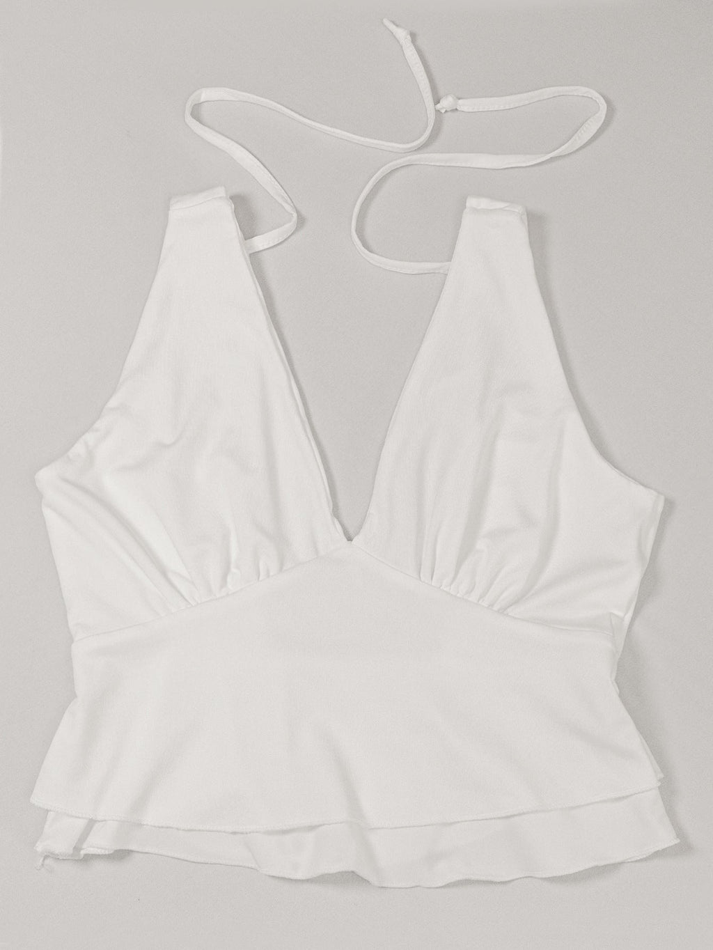 White Tie-Back V-Neck Halter Top