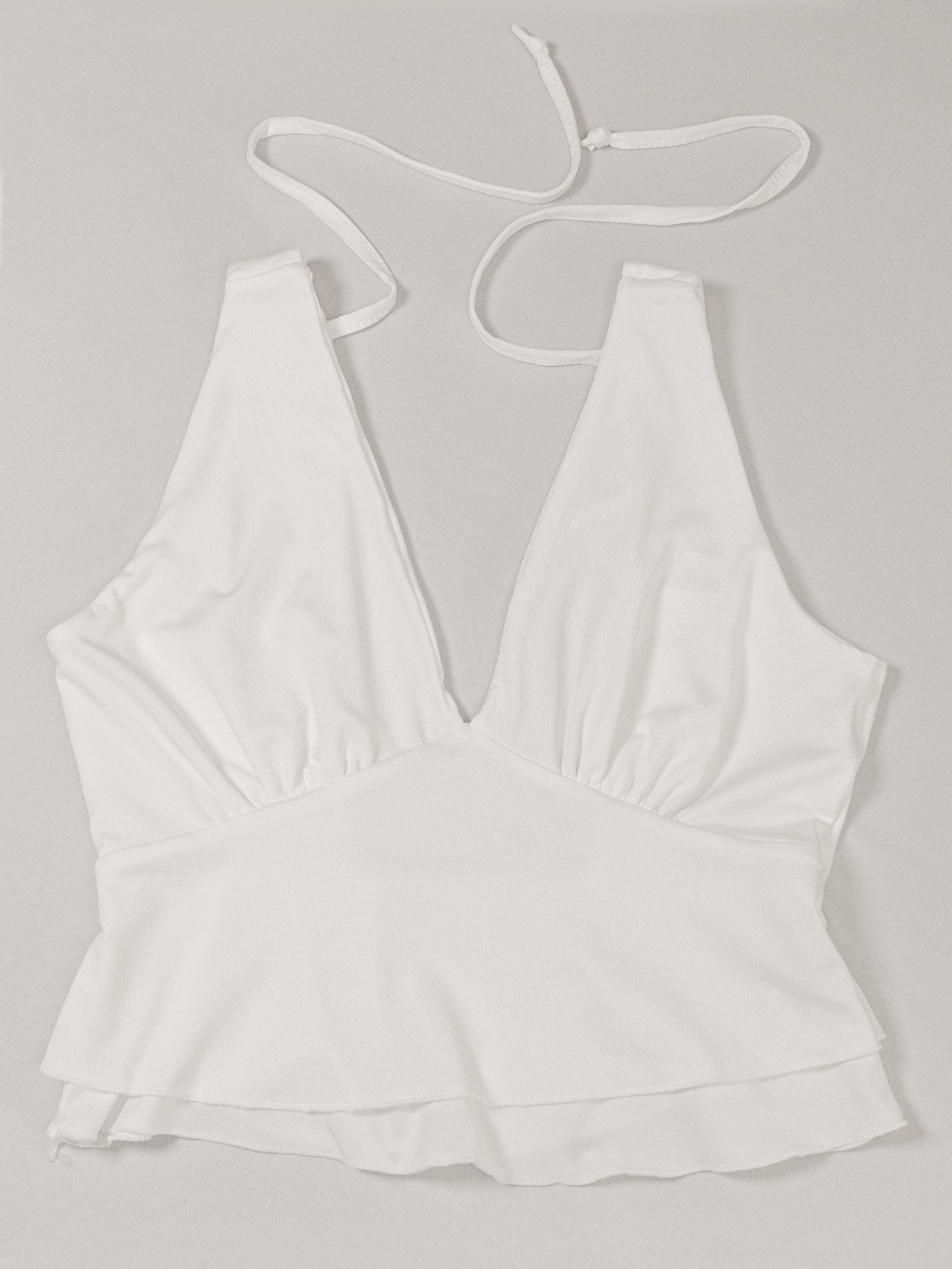 White Tie-Back V-Neck Halter Top