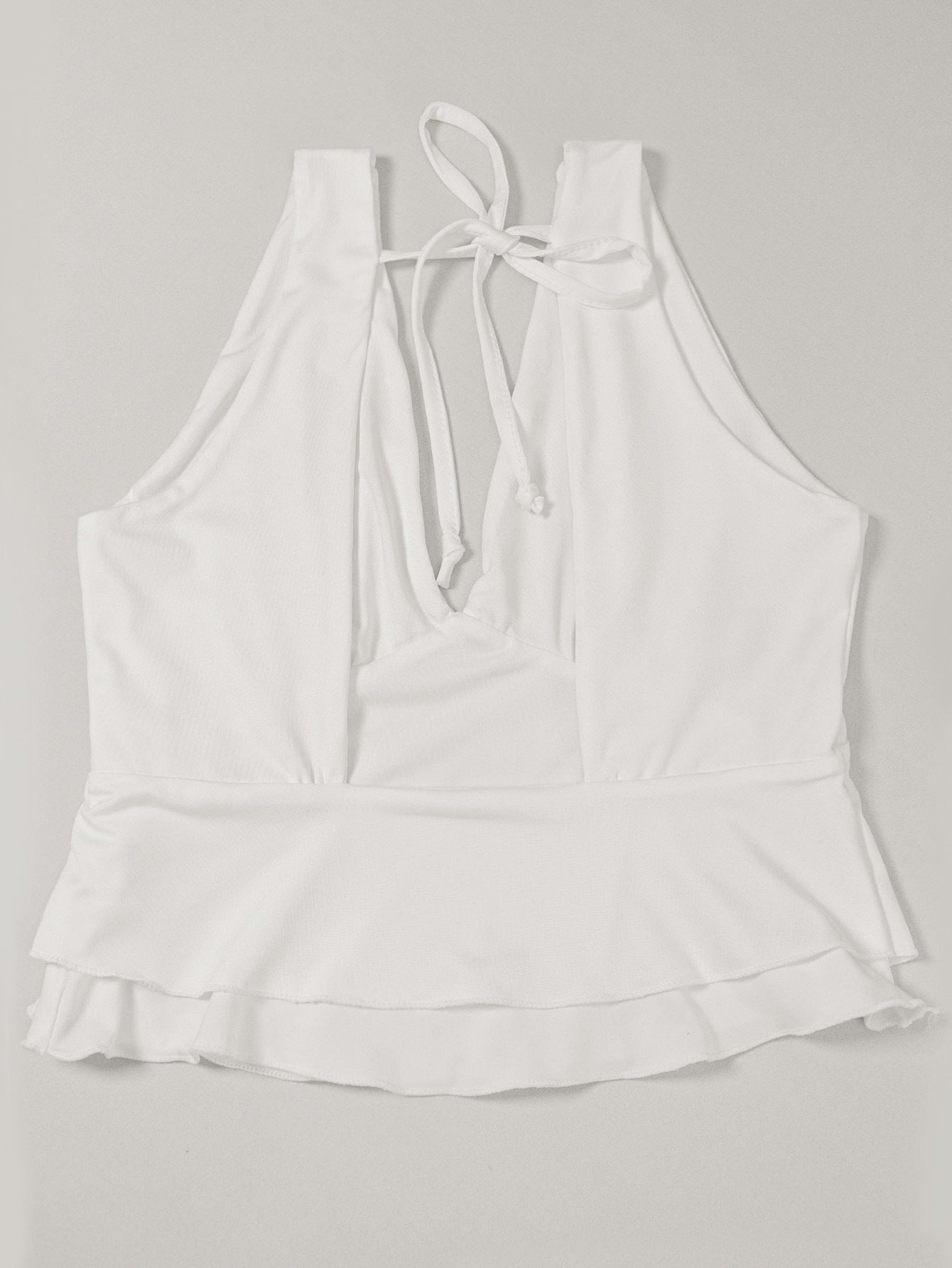 White Tie-Back V-Neck Halter Top